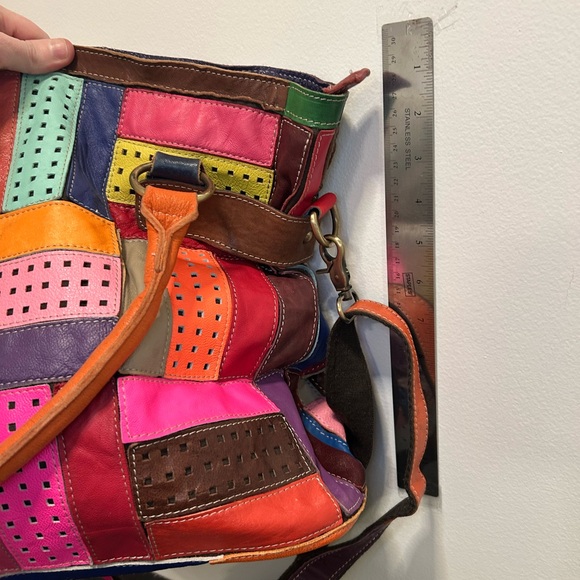 AmeriLeather Colorful Patchwork Soft Leather Tote Bag - Picture 4 of 6